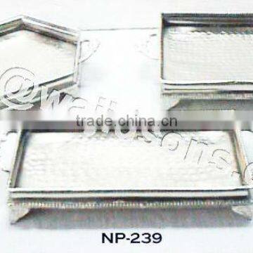 Square Tray with handle hammered Nickel Plated with feet