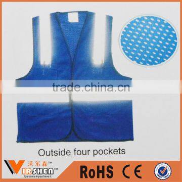 blue mesh reflective safety vest with pockets