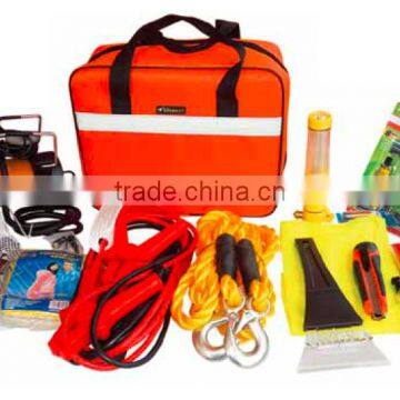 H70347 PowerLink Roadside Assistance Auto Emergency Kit + First Aid Kit Rugged Tool Bag Contains Jumper Cables, tools