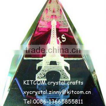 3d lasered pyramid crystal paperweight