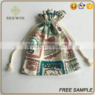 drawstring small printed pocket artificial jute bag