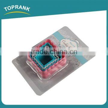 Toprank Colorful 5PCS Plastic Square Cookie Cutter Set,Cake Decorating Tools Fondant Cake Plunger Cutter photo-2