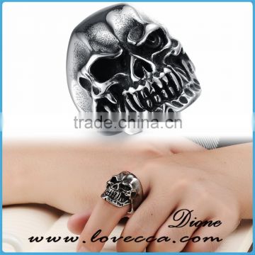 Punk Jewelry Vintage Titanium Silver Gothic Skull Biker Stainless Steel Mens Ring