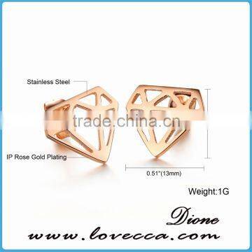 Fashion Jewelry Diamond Shaped Stud Earrings Men Rose Gold IP Stainless Steel Earring photo-5