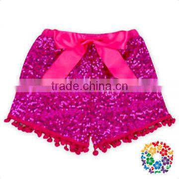Silver Sequin Back Cotton With Bow Girls Shorts Boutique Baby Sequin Shorts photo-2
