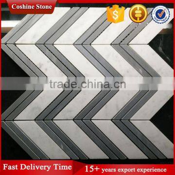 Popular Chevron Shaped Mixed Color Marble Stone Polished Mosaic Tiles photo-2