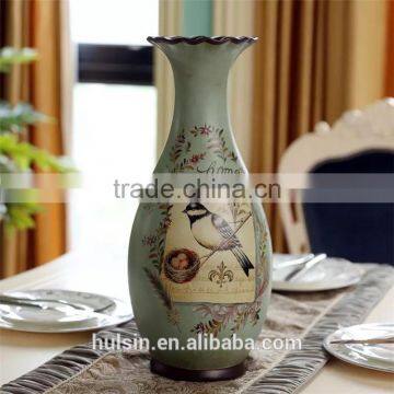 High quality Classical Rural Bird Ceramic Table Vase With Hand Paint