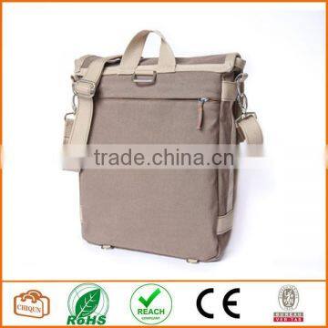 Unisex Messenger Bag and Backpack. Brown Canvas With Orange Details and Lining. Multiple Pockets photo-4