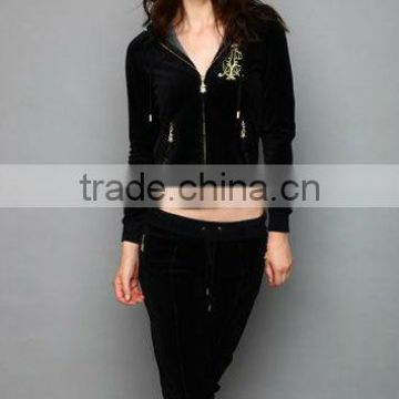 Ladies fashion hoodie printed velour set