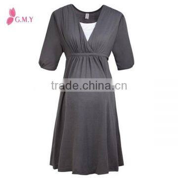 Women's V-neck Elastic Waist Black Maternity Dresses, Maternity Evening Dresses photo-2