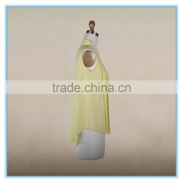 Fashion Ladies Fancy Sleeveless Tops Chiffon Yellow Shirt Pleated Design photo-3