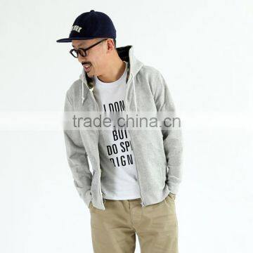 Wholesale gray zip-up 100% cotton plain hoodie