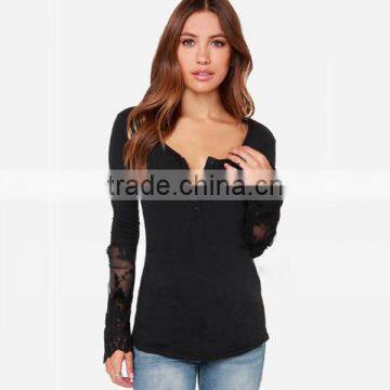 Classical Black and White Solid Dovetail Split Net Yarn Splicing Knitting Slim Soft t Shirt Thin Women photo-3