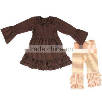 New Latest Children Girls Knit Cotton Costume Stripe Ruffle Pants Fall and Winter Christmas Outfits photo-3