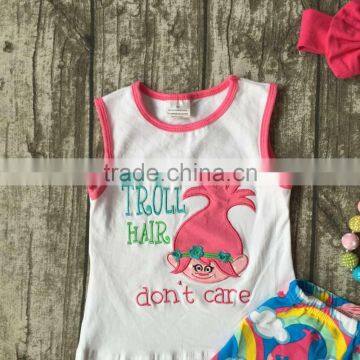 Baby Girls Summer Clothes Girls Children Troll Hair Don;t Care Outfits Kids Rainbow Shorts Outfits With Accessories photo-3