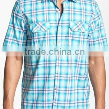 Europe short sleeve casual plaid mens shirts