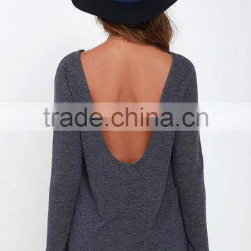 Round Neck Long Sleeves Backless Knitted Sweater Woman Sweater photo-3