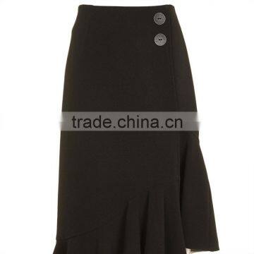 2017 OEM Spring Retro Crepe Black Bonded High Waisted Midi Skirt photo-6