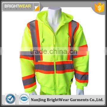 Fleece hooded high visibility jacket safety sweatshirt with zipper closure meet ANSI 107