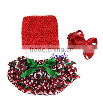 Newborn Baby Xmas Red Polka Dots Green White Chevron Bloomers Tube Top Headband NB-24M