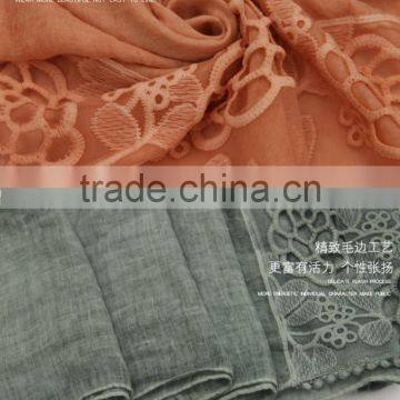 New Fashion Concise Style Plain Dyed Linon Viscose Thin Flower Lace Trim Ribbon Hijab Scarf photo-5