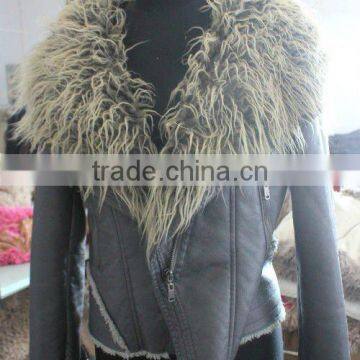 fashional Pu leather bonded faux fur jacket