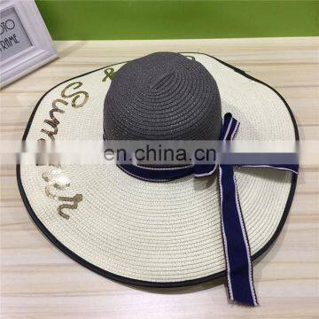 Letters Paillette Large Eaves Straw Hat Beach Hat Holiday Sunshade Sunscreen Hat