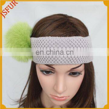 Light Grey Knit Accessory Fox Fur Ball Women Fashion Hairband