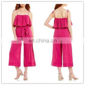 Online Stylish Women Sleeveless Tie Wasit Pink Romper Pants (JP1762003)