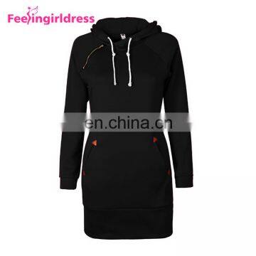 Fashion Plain Long Sleeve Slit Pullover Hoodie Women Winter Dress photo-5