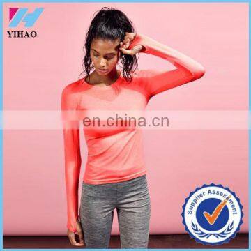 Yihao Trade Assurance Woman Custom Solid Plain Color Long Sleeve Sport Gym Wear T shirt shirts 2015