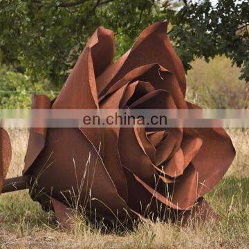 Realistic Rose Corten Steel Sculpture
