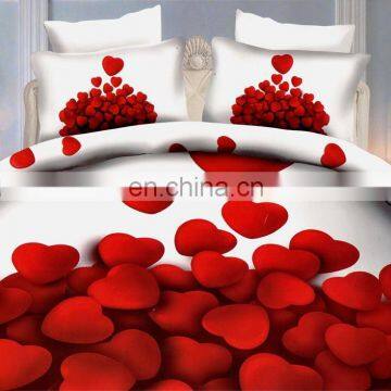 Super king size luxury wedding bed sheet fabric polyester bedding set 3d small heart printed duvet cover sets