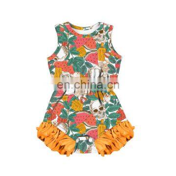 Floral Pattern Blooming Sunflower Black and White Stripe Printing Toddlers Soft Newborn Bodysuit Ruffle Girl Romper photo-5