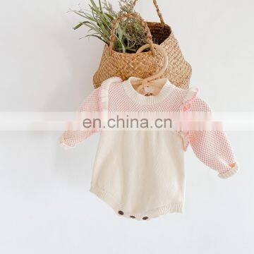 Autumn baby bodysuit 2020 Baby Girl's Flying Sleeve Knitted Mixed Wool One-Piece Suit Triangle Baby Bodysuit Crawling Clothes