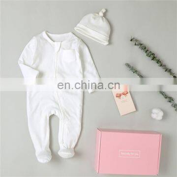 Hot Sale Double Zipper Organic Cotton Long Sleeve Romper Hat Set photo-6