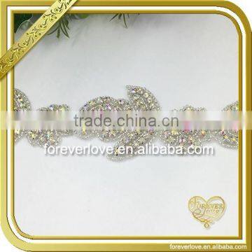 Wholesale shiny crystal sash rhinestone applique for garment decoration FRA-094