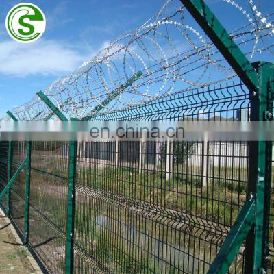 Perimeter Welded Wire Mesh Fence Airport Y Post Security Fencing with razor wire