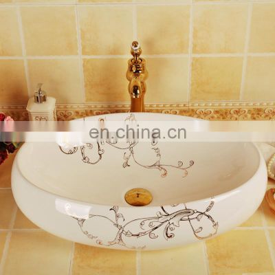 Oval shape ceramic counter vasin balcony art basin bathroom wash basin