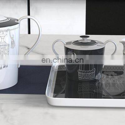 Black And White Ceramic Frame Dinner Plate Tea Set With Decoration Vase photo-5