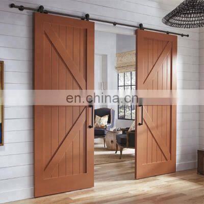 Double Barn Door Hardware Sliding Stainless Steel Track White Oak Clear Glass Barn Doors photo-3