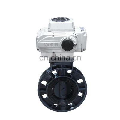 COVNA DN300 12 inch EPDM Rubber Seat Flange Type 24V DC On Off Electric Rotary Actuator PVC Plastic Butterfly Valve