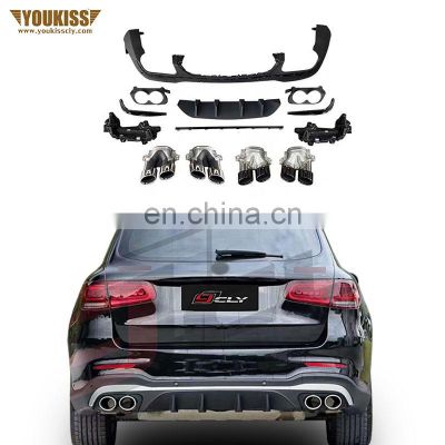 Genuine Body Parts Rear Diffuser Lips For 2020 Benz GLC Modified GLC 43 AMG  Rear Diffuser Black Silver Exhaust Pipe With Trims