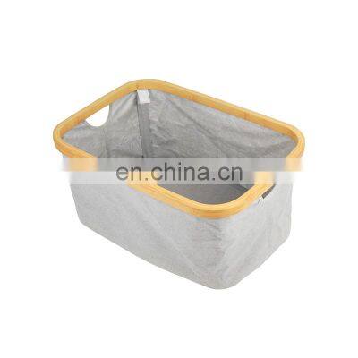 Modern Foldable Bamboo Canvas Hamper Single Laundry Basket photo-5