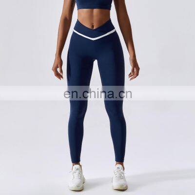 Contrasting Color Scrunch Butt Lift Yoga Leggings Wholesale High Waist Sports Workout Pants photo-3