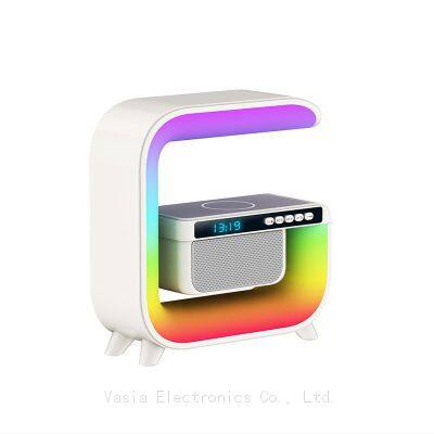 Wireless Charging Station RGB Night Light Home Decoration Desk Lamp Led Table Lamp With Speaker Clock Alarm