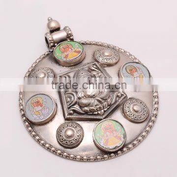 925 SOLID STERLING FINE SILVER OLD & ANTIQUE SILVER GOD GANESH PENDANT