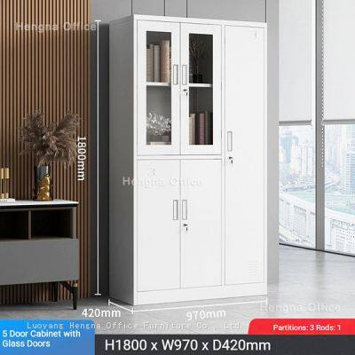 5 Door Metal Office Cabinet-MOC638 With Glass Doors and Secure Locking System for Multi-Function Use(Office Document & Changing Clothes Storage)