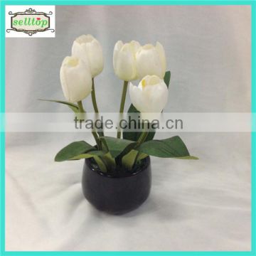 18cm 5heads silk tulip artificial mini bonsai with ceramic pot