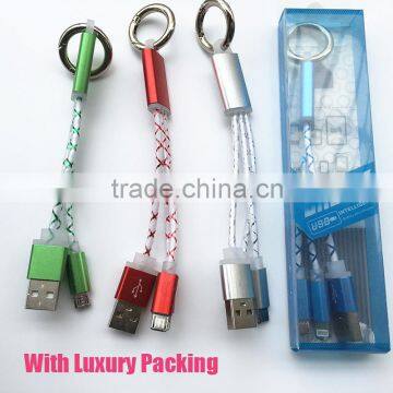 3in1 Nylon Aluminum Keychain Micro USB Charging Data Transfer cable for Travel portable